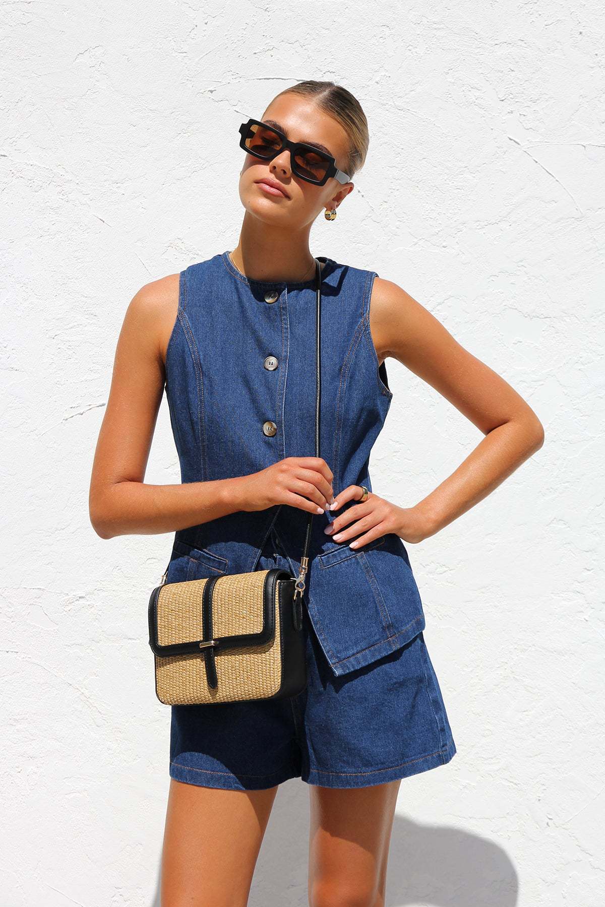 Selena Gold Button Denim Set