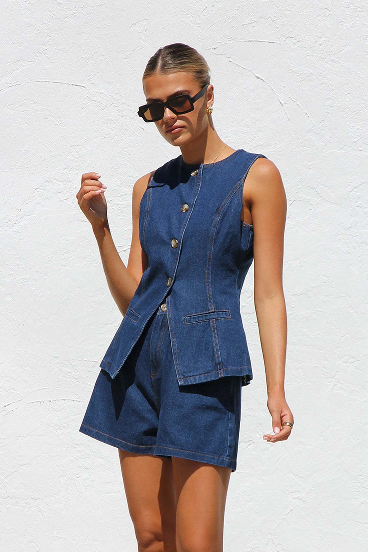 Selena Gold Button Denim Set