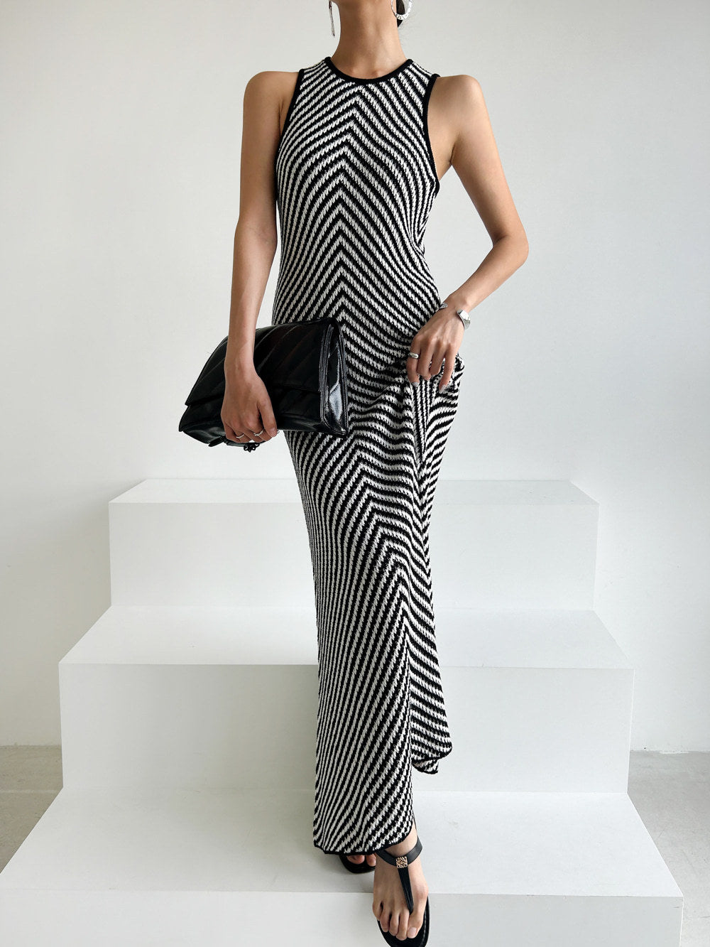 Mono Chevron Triko Elbise