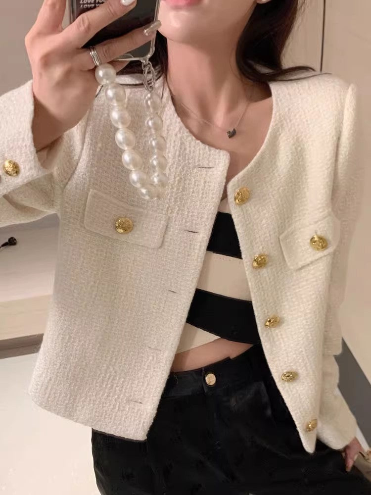 Klasik Gold Düğmeli Boucle Ceket