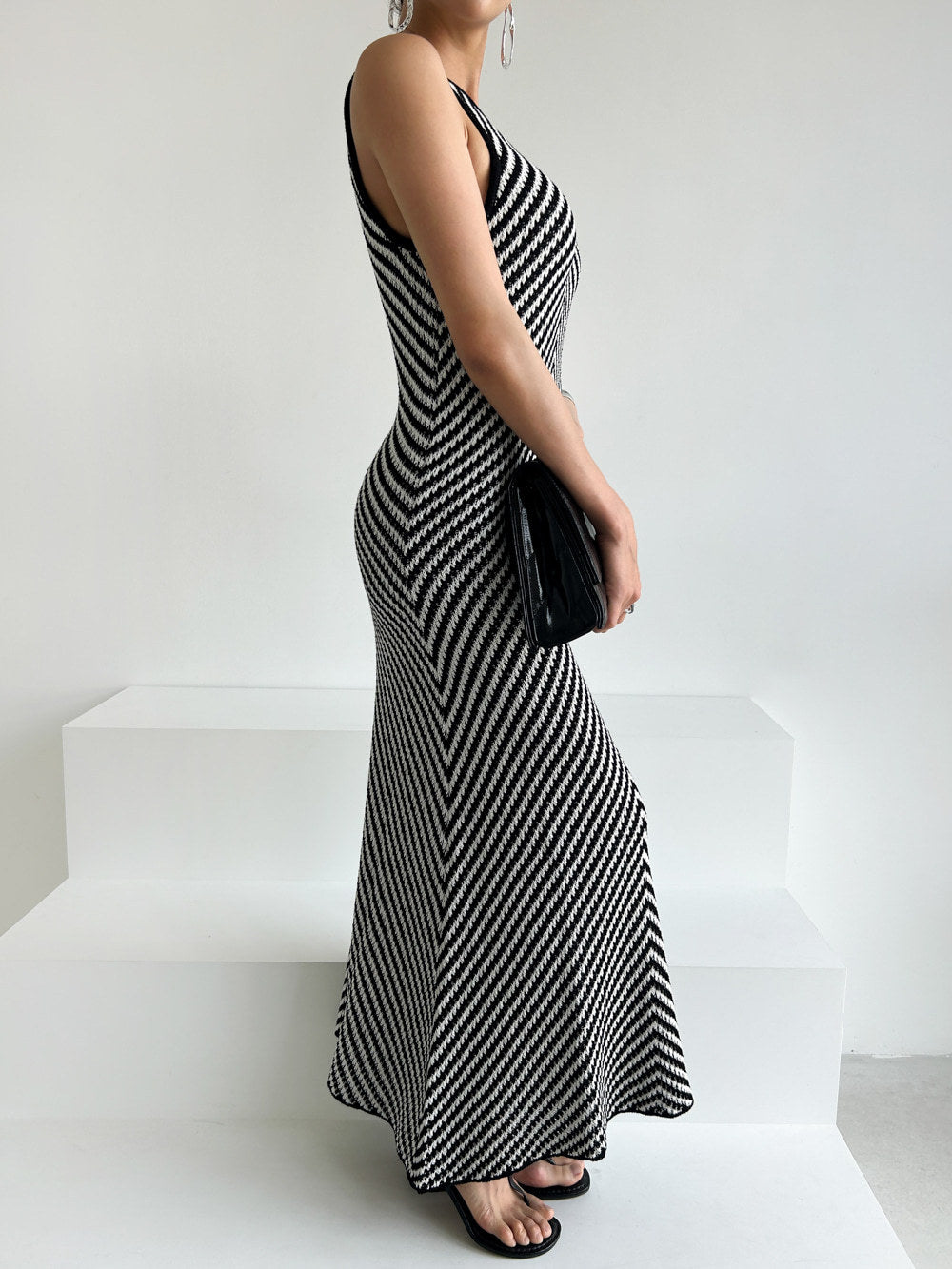 Mono Chevron Triko Elbise